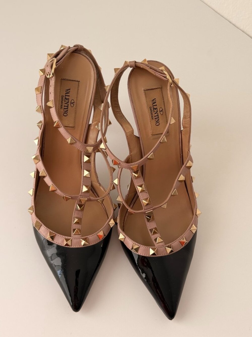 Valentino Rockstud Accents Patent Leather T-Strap Pumps